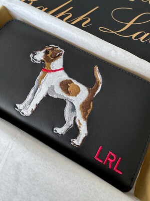 Lauren Ralph Lauren Embroidered Leather Wallet Black Jack Russell