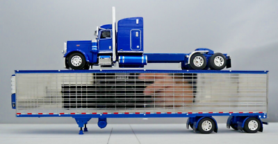 DCP 1/64 Peterbilt389 重機運搬 DCP 1/64 Blue Peterbilt 389 Utility Refrigerated Trailer Carrier