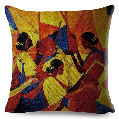 Orange Abstract Painting Africa life Collection African Woman Home Decor Pillow - Picture 28 of 38
