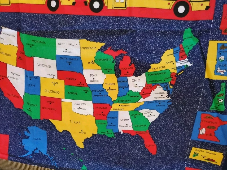 Vintage Sewing Fabric Traditions School Panel Bus States 35x45" Cotton Cut N Se - Image 4 of 4