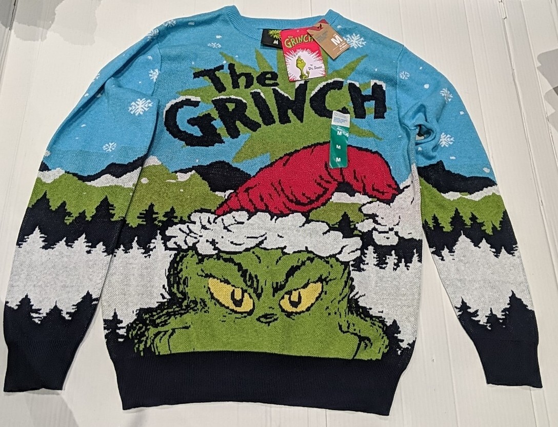 Xmas Knitted Jumper The Grinch Dr Seuss Mens Christmas jumper Size