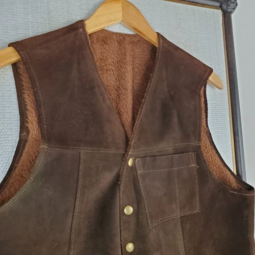 VTG BUCKBOARD Maryland Size 40 Mens Thick Suede Sherpa Snap Vest Western Brown image 11