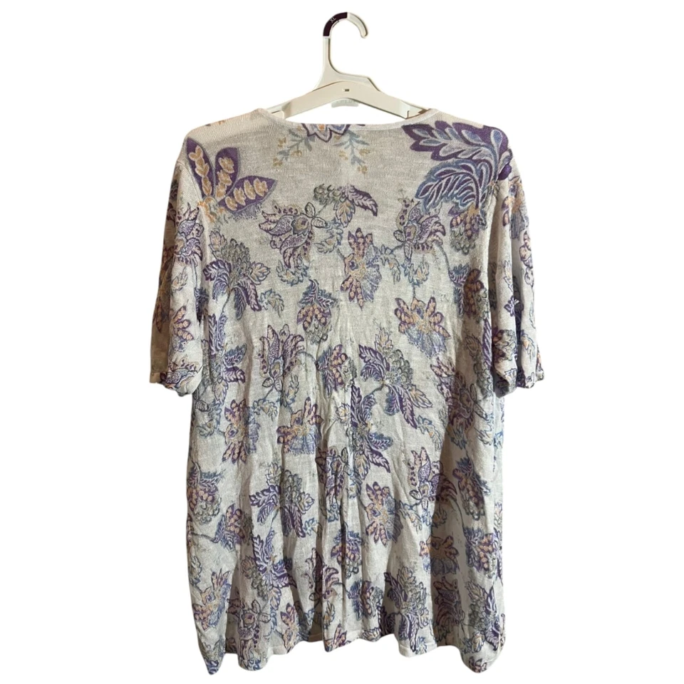 Suéter Chico's Estampado Floral Punto Pointelle Manga Corta Lino 4 (XXL) Marfil Foto 2 de 4