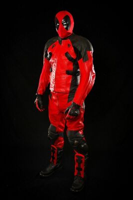 DEADPOOL MOTORBIKE LEATHER RED SUIT MOTORCYCLE MOTOGP 1&2 PC BIKERS RACING