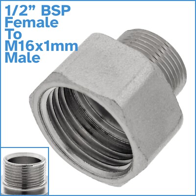 1/2'' BSP Female To M16 x 1mm Male Pipe Reducer Fine Thread Nickel Plated Fitting
