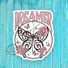 Dreamer Sticker  Butterfly Rose Floral Decal  Inspirational Sticker