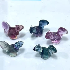 3pcs Natural fluorite carved mini Squirrel skull quartz crystal healing