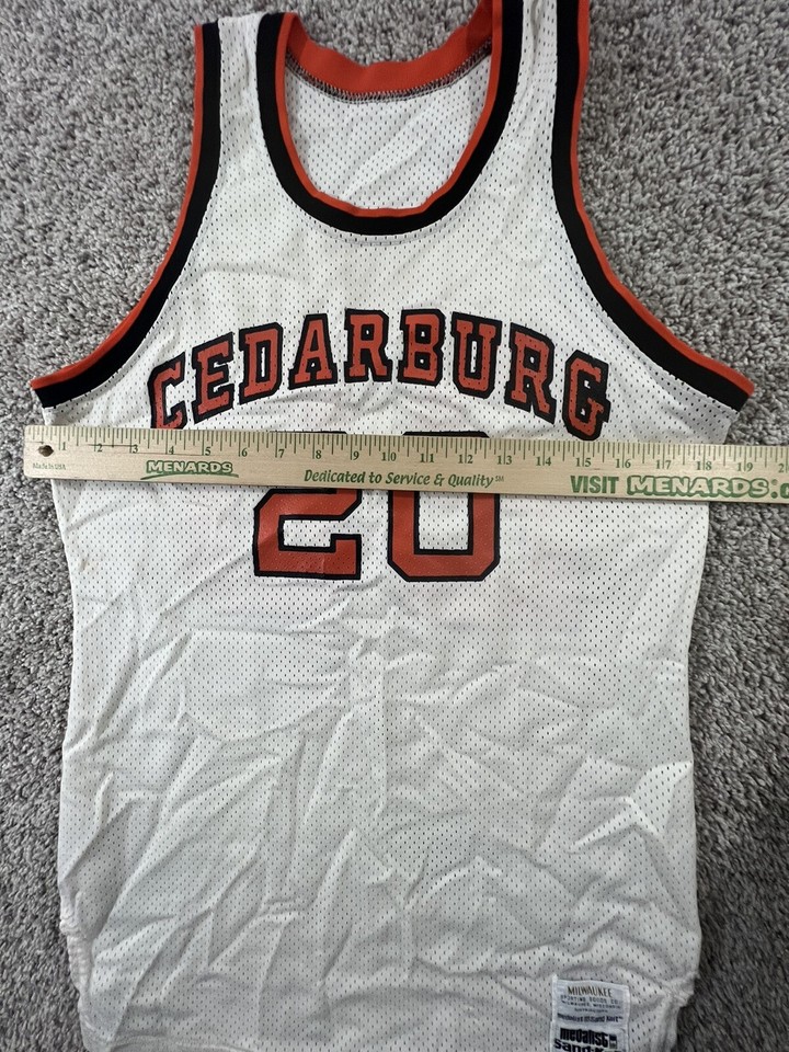 Vtg 70s Sand Knit Mens 40 Cedarburg Wisconsin Basketball Jersey White