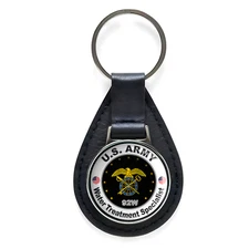 USArmy Water Treatment Specialist Black Leather Keychain Silver Keyring
