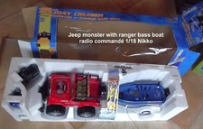 Jeep monster with ranger bass boat radio commandé 1:18 Nikko