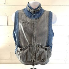 VTG Chief Rothschild 2 Tone Stone Wash Sleeveless Jacket Denim Blue Gray Sz 10