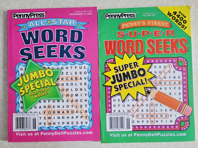 Penny Press Word Seek  Puzzle Books - Lot of 2 -Current -Great Stocking Stuffers