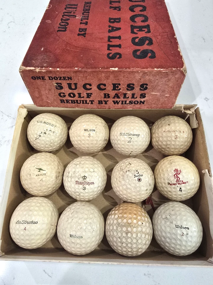 VINTAGE WILSON SUCCESS DOZEN GOLF BALL BOX WITH 12 DIFFERENT VINTAGE GOLF BALLS - Image 2 of 4