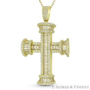 Authentic Large St. John's Cross CZ Crystal .925 Sterling Silver 14k Y Gold-Plated Pendant