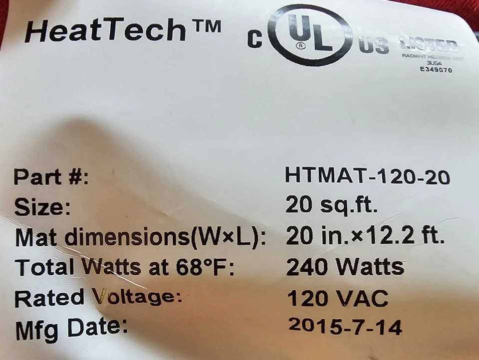 Electric Radiant Floor Heating Mat, 120V - Tile Heat System, Self-Adhesive Mesh - Image 2 of 4