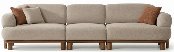 3-Sitzer-Sofa Beige Farbe Moderner Stil Holzrahmen Weiche Armlehnen-image