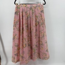 VTG Pink Floral Pleated Midi Skirt 14 Flowercore Romantic Softgirl Fairycore