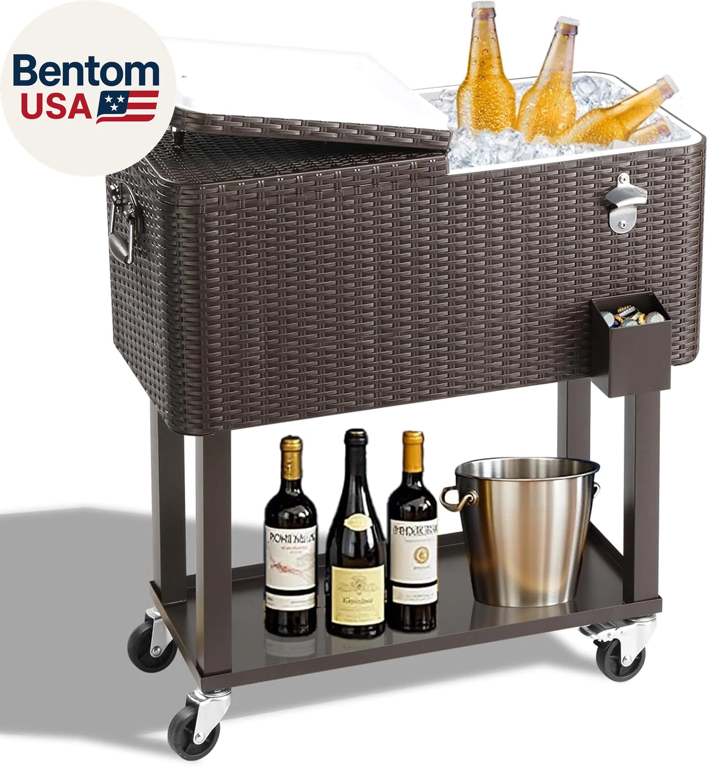 80 Quart Rolling Ice Chest, Portable Bar Drink Cooler with Catch Basin, Bottom S
Opens in a new wind