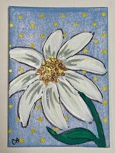ACEO Original Artwork Card- Abstract Ink , watercolor and acrylic daisy