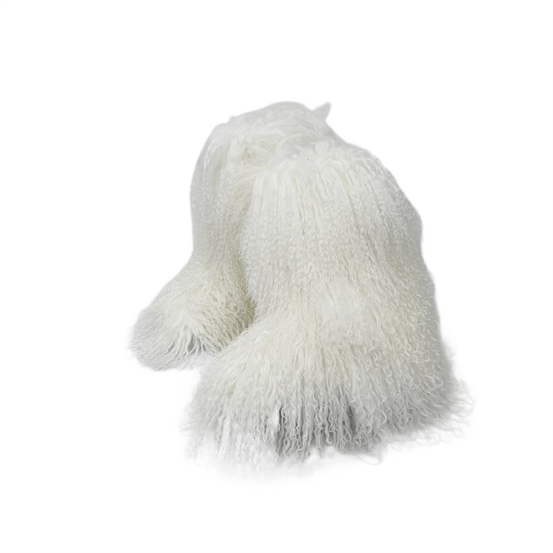 Womens Winter Real Mongolian Fur Sheep Fur Snow Warm Mid Calf Boots Fashion Lady