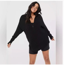 OFFLINE by Aerie Ribbed Half Zip Sweatshirt Black Home Stretch Athleisure Size M