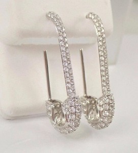 Authentic 2.20Ct Round Cut Moissanite Women's Safety Pin Earrings 14k White Gold Plated