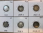 Lot of (6) 90% Silver Mercury Dimes 1927-1927D 1927s 1928 D 1928s Look Collector