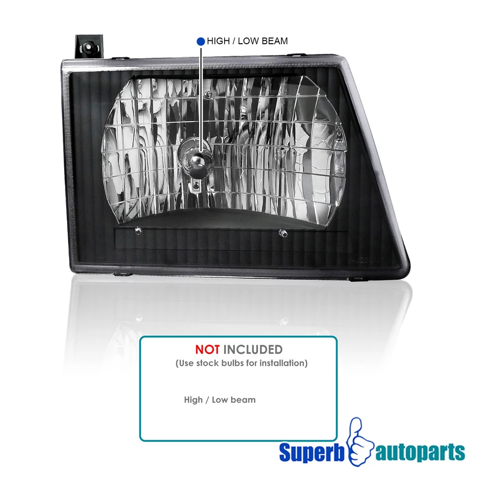 Fits 1992-2006 Ford E150 E250 E350 E450 Econoline Van Headlights Lamps Black - Image 3 of 4