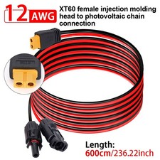 12 AWG XT60 Female to Solar Connector Solar Panel Extension Charging Cable 20ft