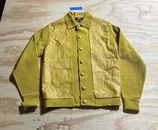 VTG Grandpa Cardigan Yellow Leather Size Small