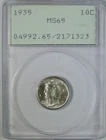 1935 Mercury Silver Dime PCGS Graded MS65 GEM Uncirculated OGH Rattler