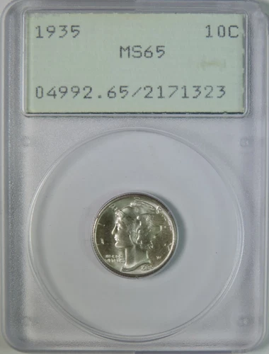 1935 Mercury Silver Dime PCGS Graded MS65 GEM Uncirculated OGH Rattler