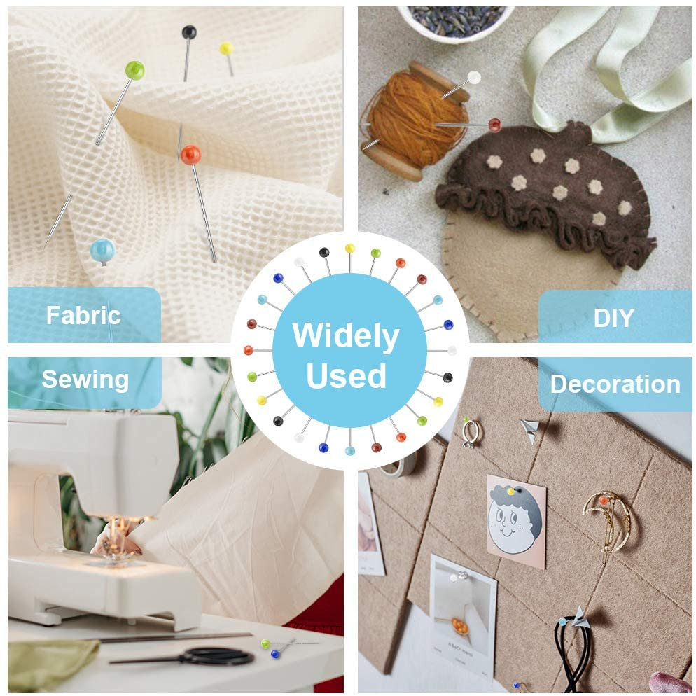 500PCS Sewing Pins for Fabric, Straight Pins with Colored Ball Glass Heads Long 