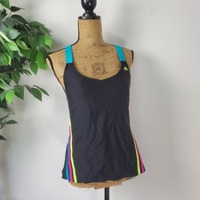 Adidas Piped Crossback Solid Tankini Swimsuit Top Size 10 Retro Color Scheme