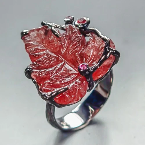 Unique 28 ct Natural Strawberry Quartz Ring 925 Sterling Silver Size 8 /R457475