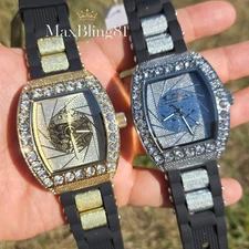 MEN'S WATCH LUXURY HIP HOP ICED SILICONE BAND SIMULATED DIAMOND BLING FASHION