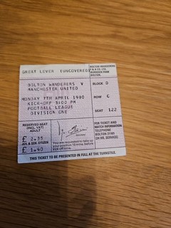 Bolton Wanderers V Manchester United 07/04/1980 Ticket