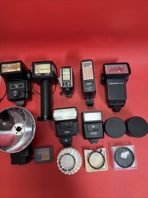 Vintage Camera Flash Lot Vivitar Sunpak Soligor Promatic Argus + Filters.  (6)