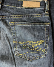 Jeans donna LACOSTE alligatore tasche posteriori taglia 8-10 preppy lusso soldi Y2K