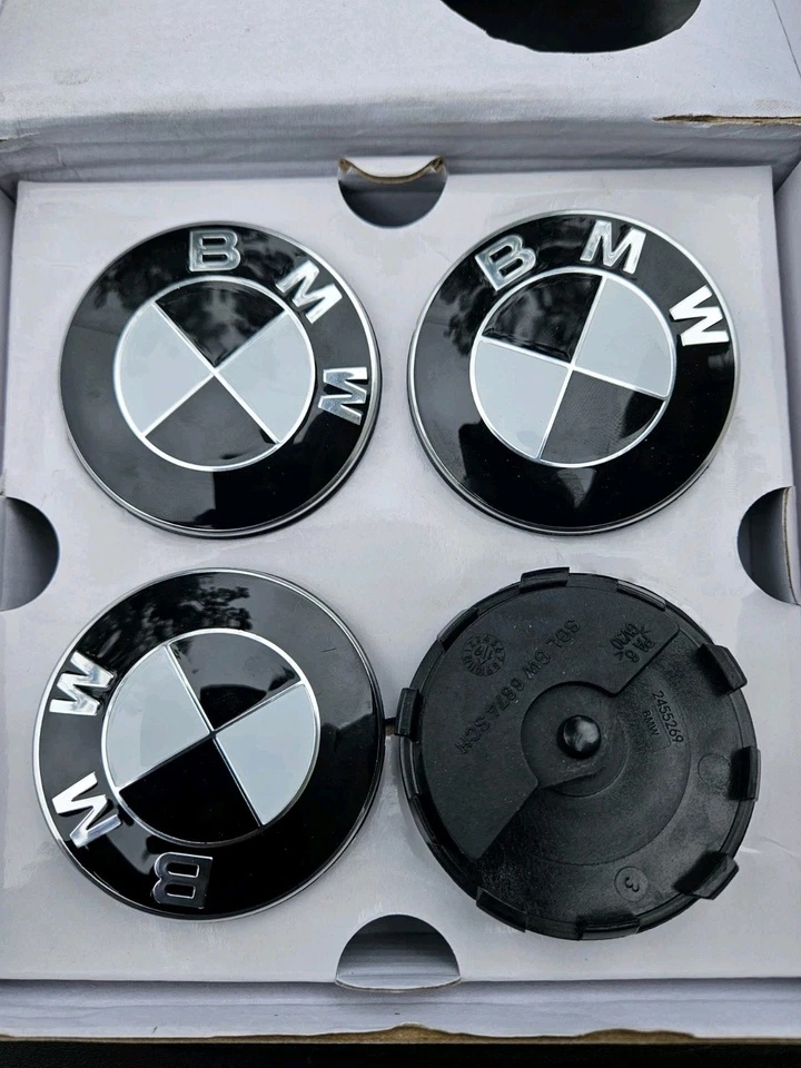 黑白宝马 68 毫米浮动车轮中心盖 5x120 E90 E46 X5 F80 M3 M4 M5  — 第 2/3 张图片