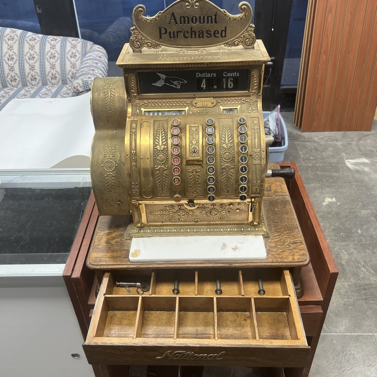Antique 1900's VINTAGE Brass Ornate NATIONAL CASH REGISTER MODEL