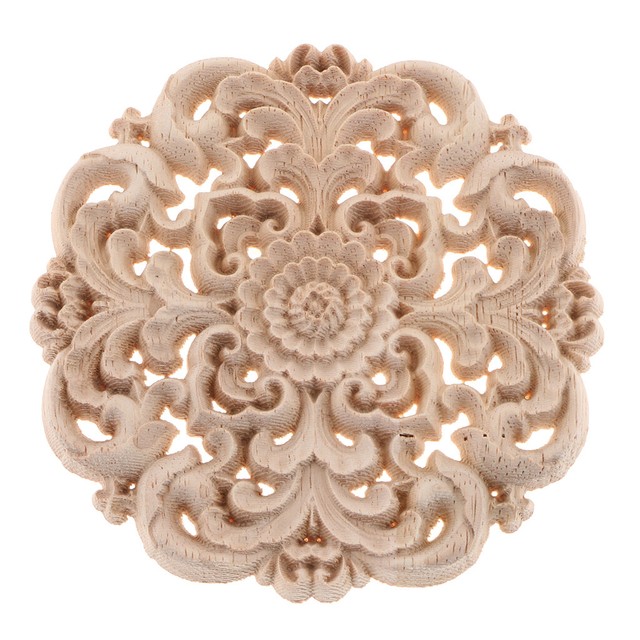 12pcs/pack Round Wood Carved Applique Elegant Furniture Ornaments