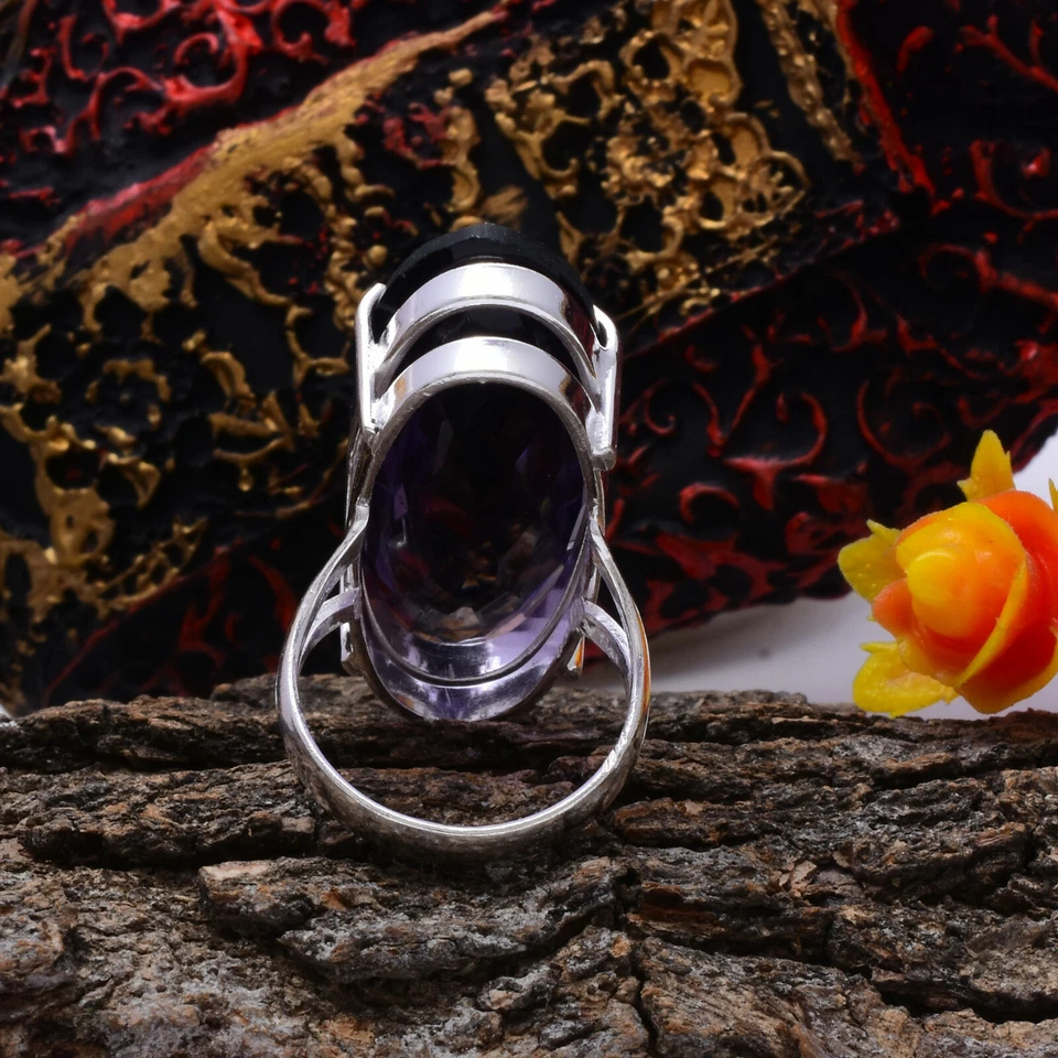 Фиолетовый африканский аметист драгоценный камень серебро 925 пробы кольцо ручной работы все размеры - Изображение 3 из 3