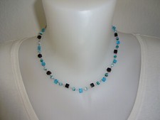 Collier kurze Halskette türkis schwarz Glasperlen ca 4mm Dawanda Etsy Handarbeit