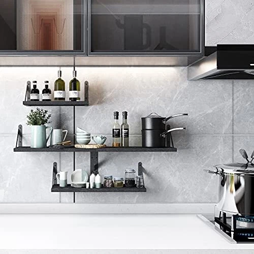 Floating Shelves for Wall Wall Shelves Different Sizes, Wall Mounted Black - 第 2/6 张图片