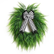 Wreaths for Front Door,24" Spring Summer Greenery Boston Fern Leaf for Outdoor 