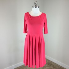 Eliza J S 6 Coral Dress Fit Flare Boat Neck Short Sleeve Pockets Stretch Chic EU