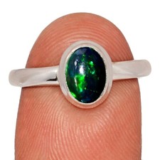 Smoked, Treated Genuine  Rare Chalama Black Opal 925 Silver Ring s.8 CR74364