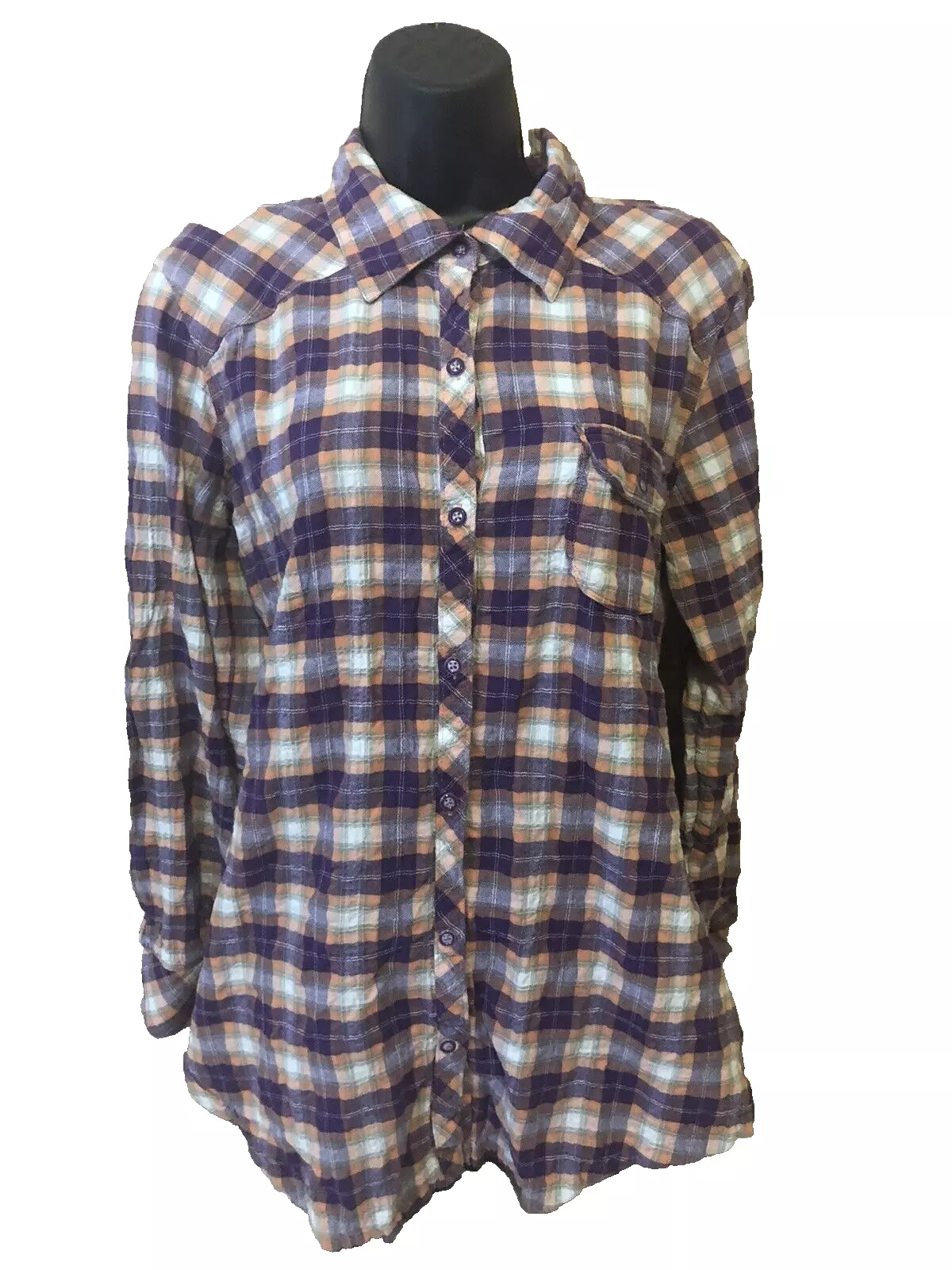 lole flannel plaid long sleeve button down shirt