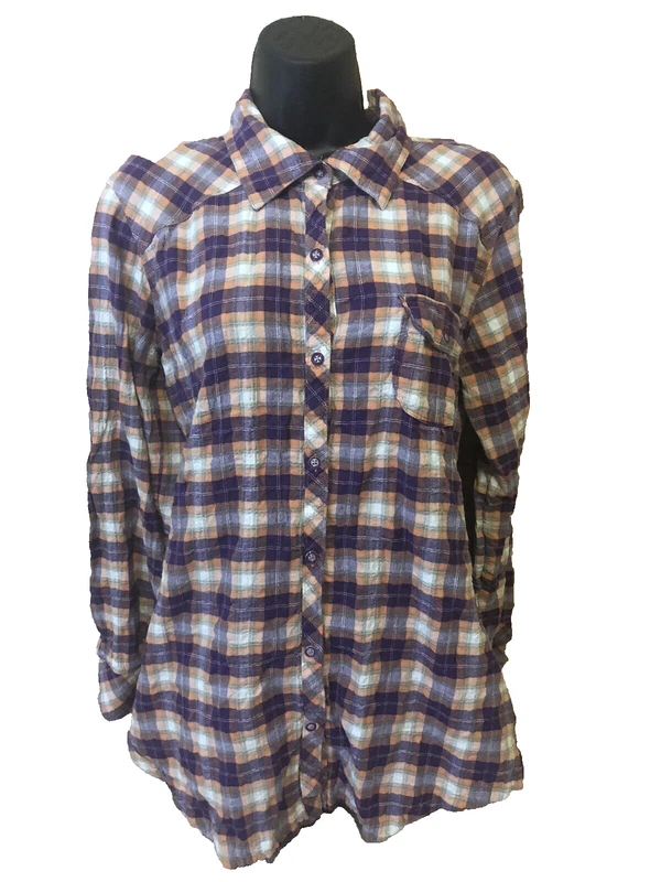 lole flannel plaid long sleeve button down shirt